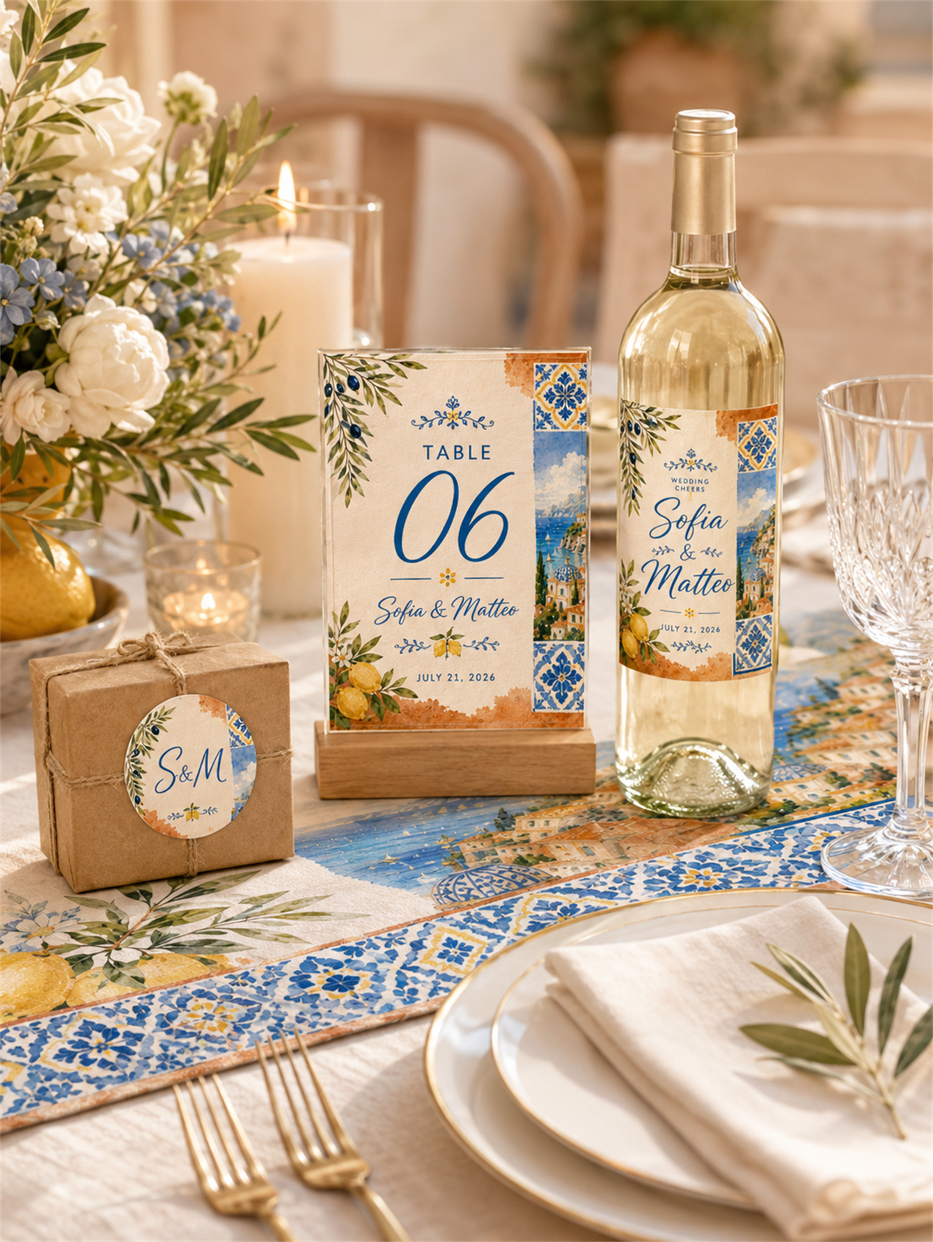 Gray-blue and romantic wedding decorations - garden arch design - custom names and dates